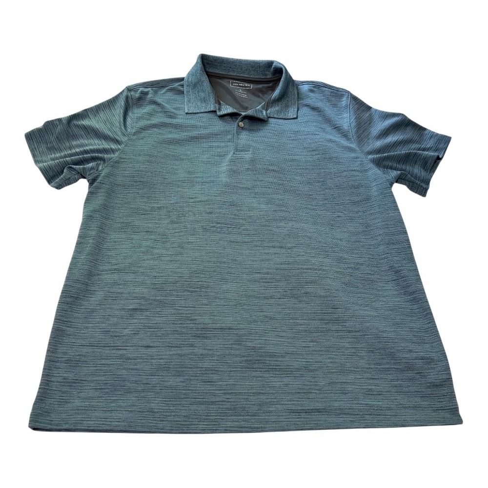 Van Heusen Polo Shirt Large Mens Blue Space Dye Polyester Classic Fit Minimalist